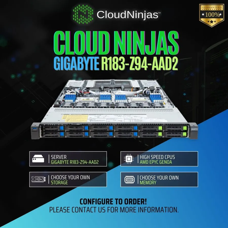 Сервер GIGABYTE R183-Z94-AAD2 12 Bay Server 2x AMD EPYC 9354 Genoa 32 Core NVMe 