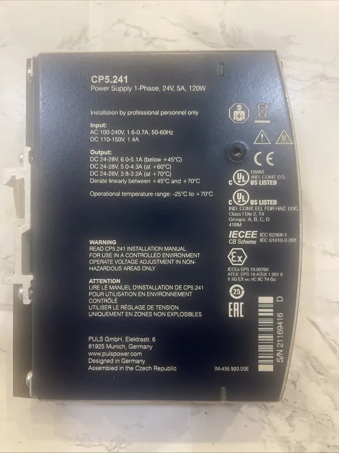 Блок питания PULS DIMENSION CS5.241 DIN Rail Power Supply 24V 5A 120W, 100-240VA