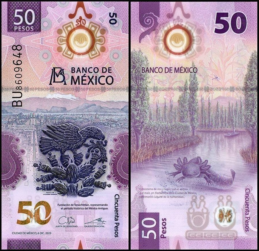Лабораторный прибор Mexico 50 Pesos, 2023, P-133e.2, UNC, Polymer X Bundle Pack — фото лота 1