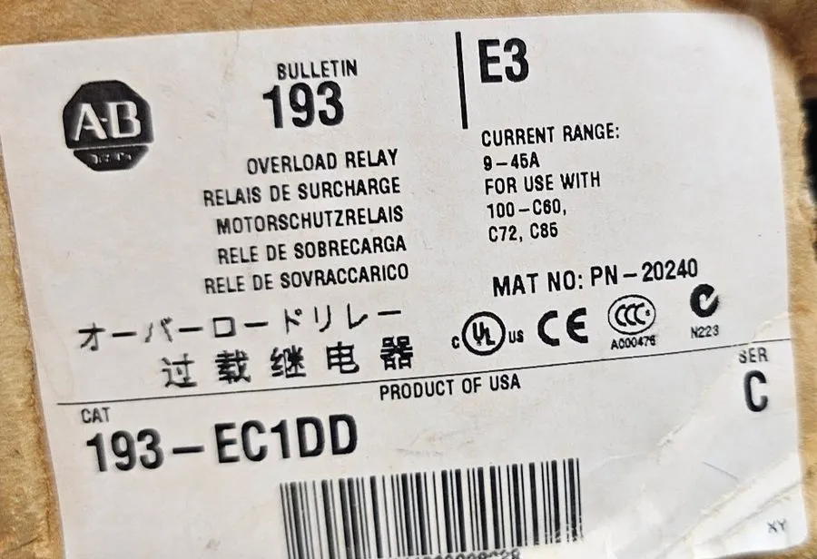 Реле защиты Allen Bradley 193-EC1DD Ser.C Solid State Relay, Protection, 9-45A 6