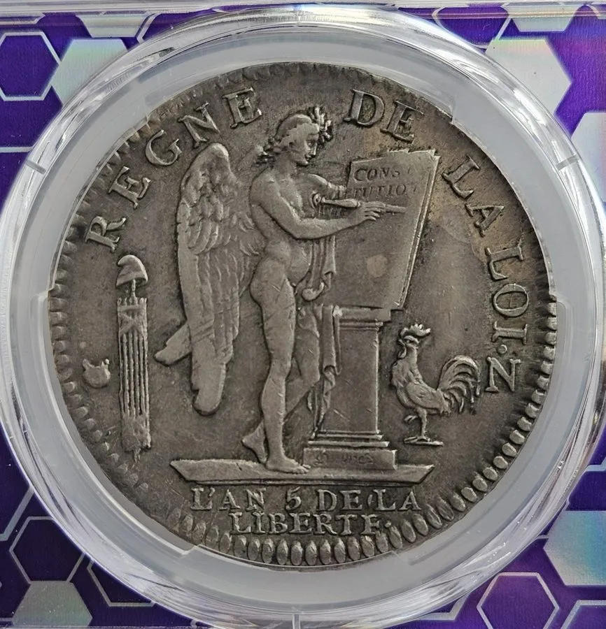 Лабораторный прибор 1793-N France 1 Ecu Silver Coin PCGS Trader Bea Purple Core — фото лота 2