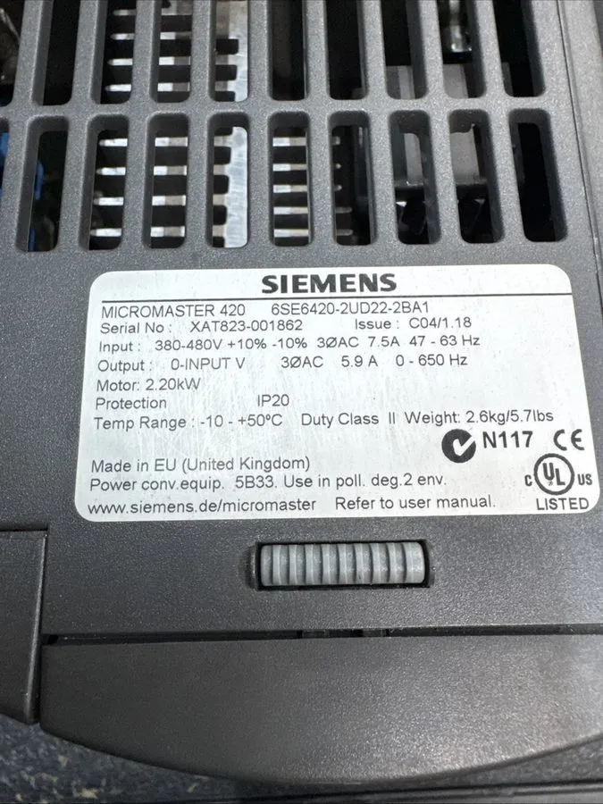 Частотный преобразователь Siemens 6SE6420-2UD22-2BA1 Micromaster 420 Inverter VF — фото лота 2
