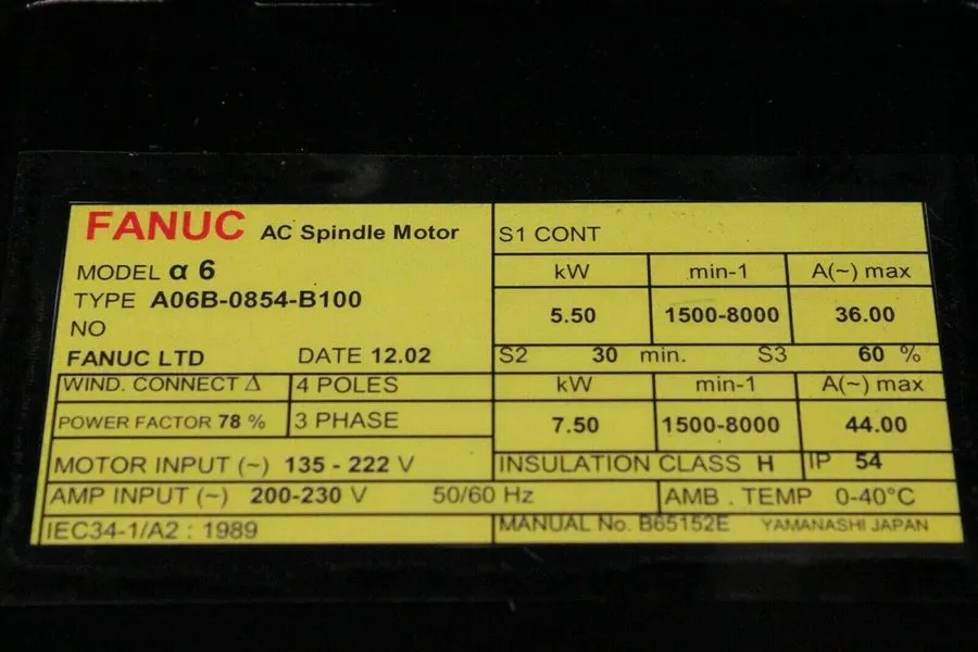 Серводвигатель A06B-0854-B100 Fanuc servo motor a6 15000