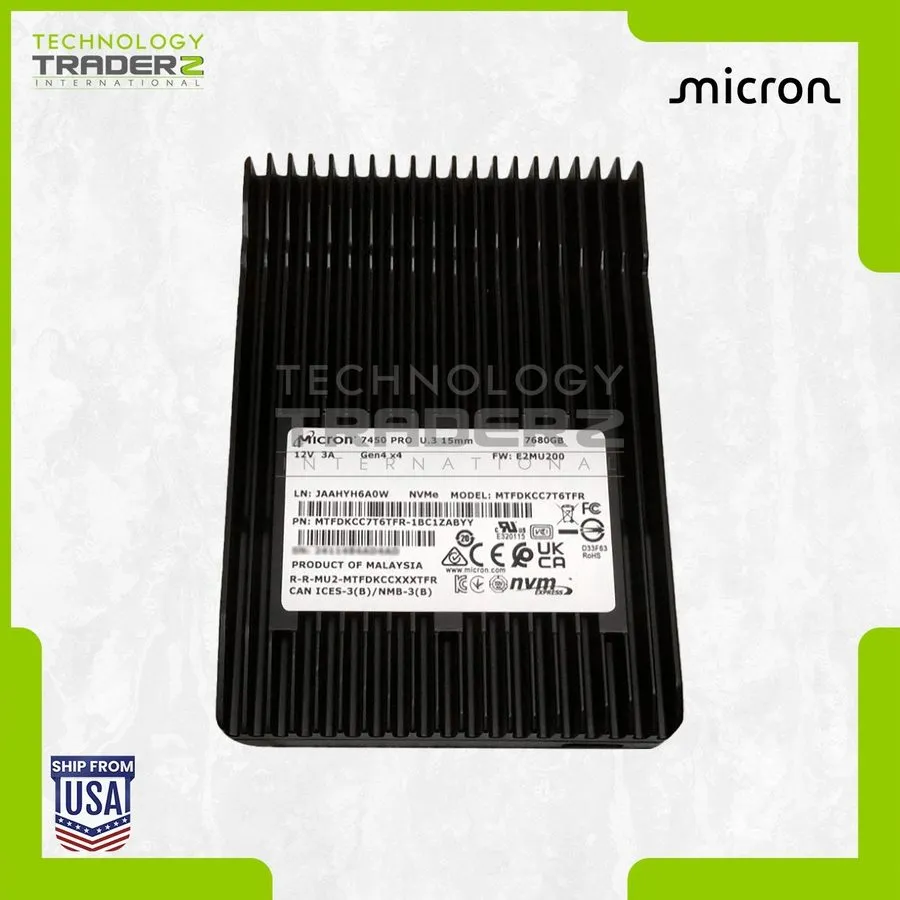 SSD-накопитель Micron 7450 Pro 7.68TB PCIe Gen4 NVMe U.3 2.5" Enterprise SSD MTF