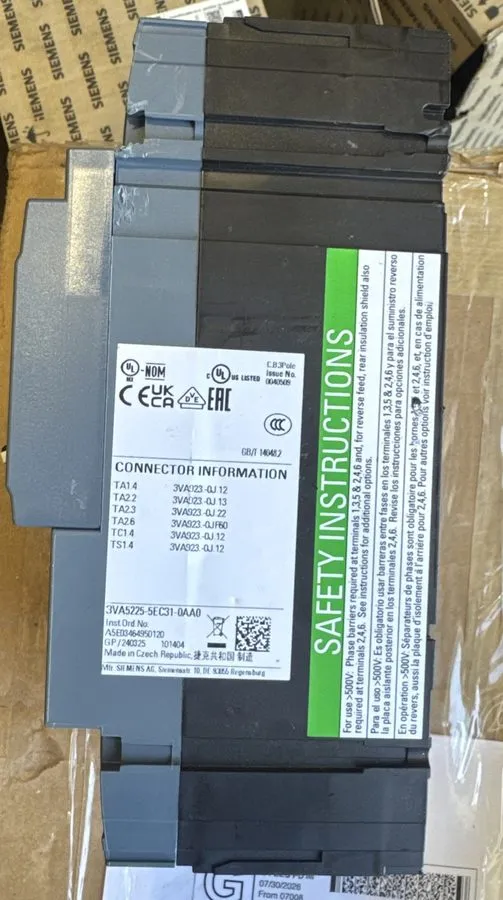 Автоматический выключатель 3VA5225-5EC31-0AA0 Siemens Circuit Breaker 250 Amp, 3