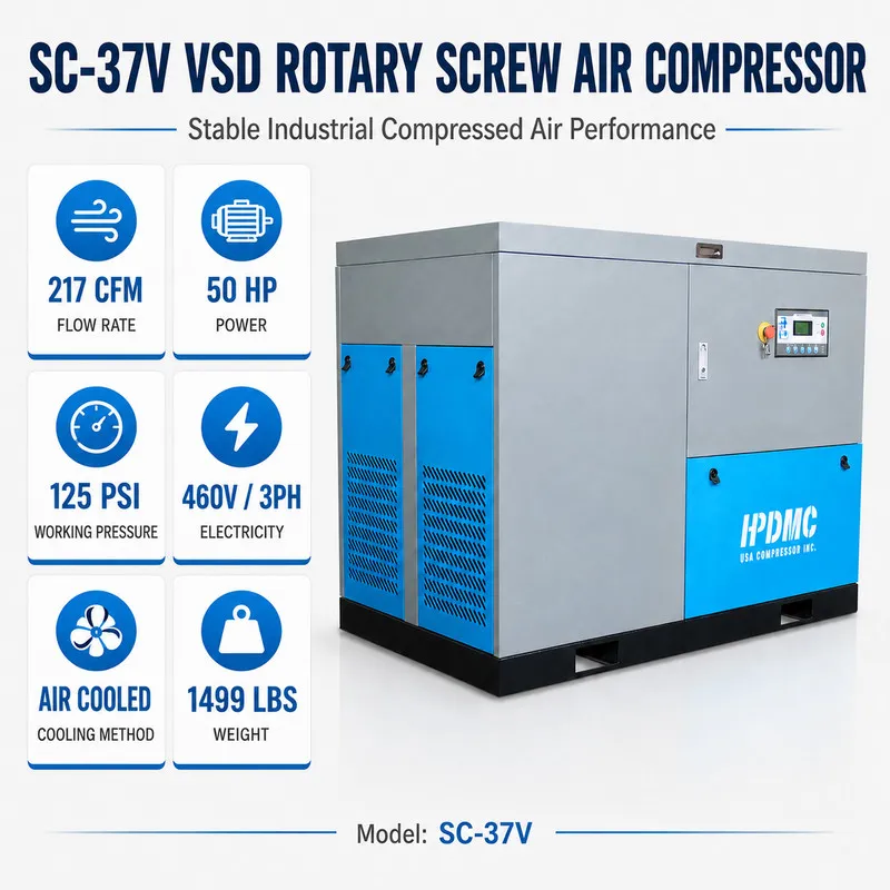 Компрессор Rotary Screw Air Compressor System 3 Phase 37KW 50HP 219CFM 125PSI 46 — фото лота 1