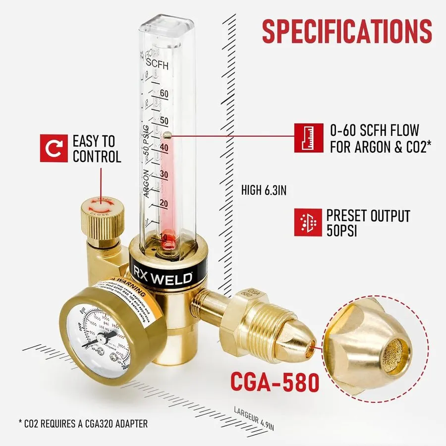 Трубопроводная арматура Argon CO2 Welding Gas Regulator Flowmeter 0-60 CFH CGA-5