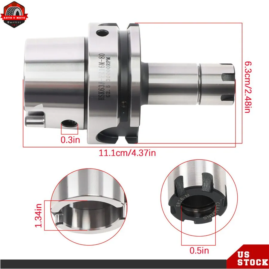 Режущий инструмент HSK63A-ER20-80 Collet Chuck G2.5 25000 RPM High Precision — фото лота 1