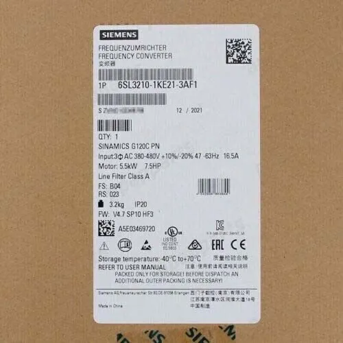 Частотный преобразователь SIEMENS 6SL3210-1KE21-3AF1 SINAMICS G120C PN 5.5KW 7.5