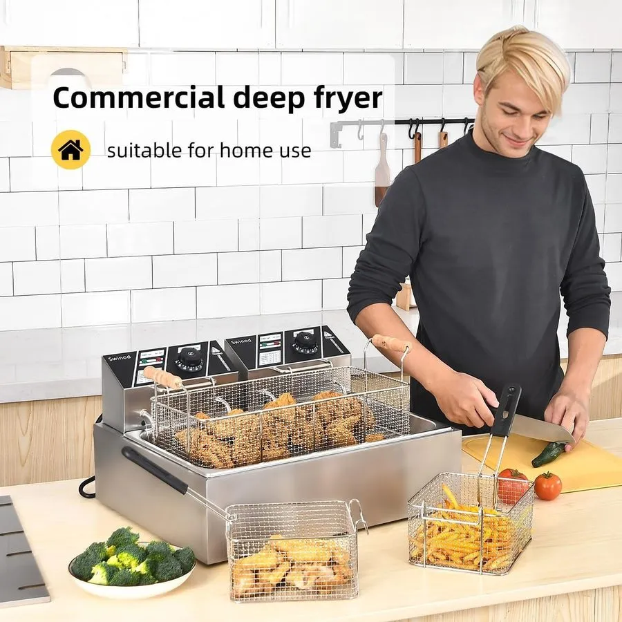 Фритюрница Commercial Deep Fryer with Baskets, 3400W 12.7QT Stainless Steel