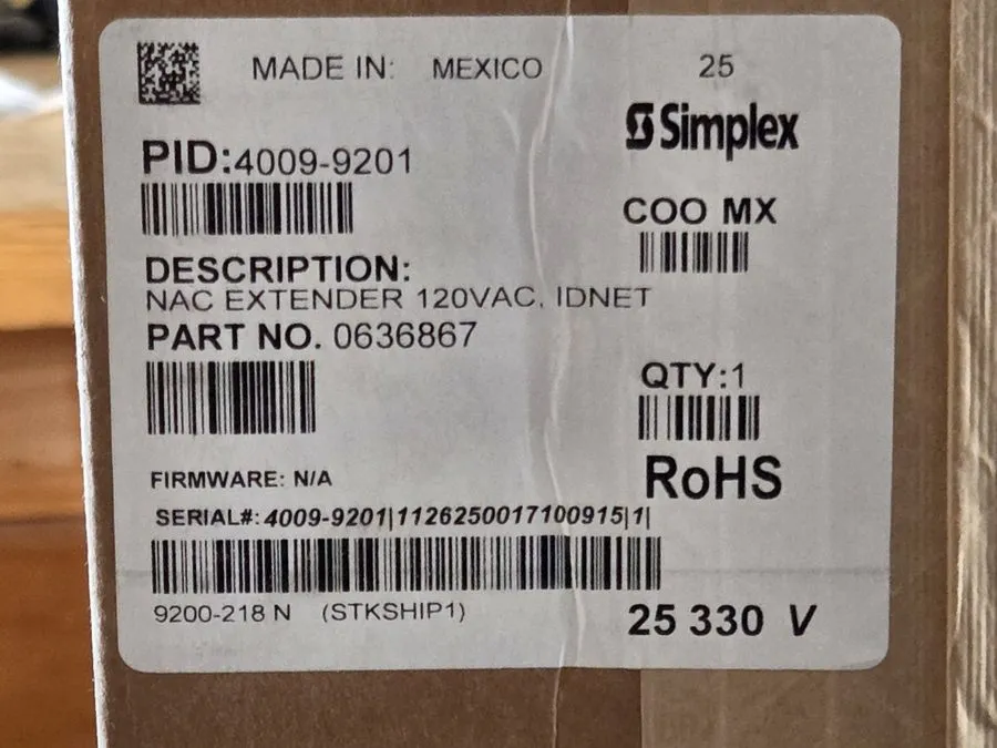 Объектив Simplex 4009-9201 IDNet NAC Extender Panel 120VAC Fire Alarm Panel