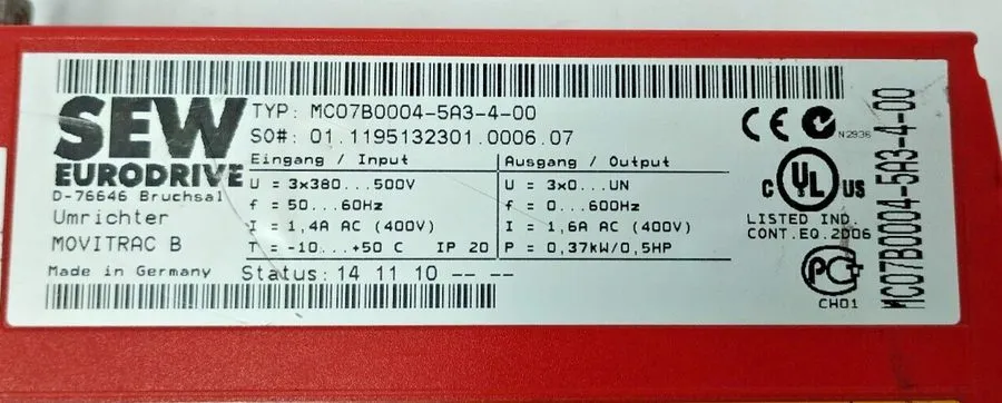 Частотный преобразователь SEW MC07B0004-5A3-4-00 MOVITRAC Inverter Drive 0.37kW