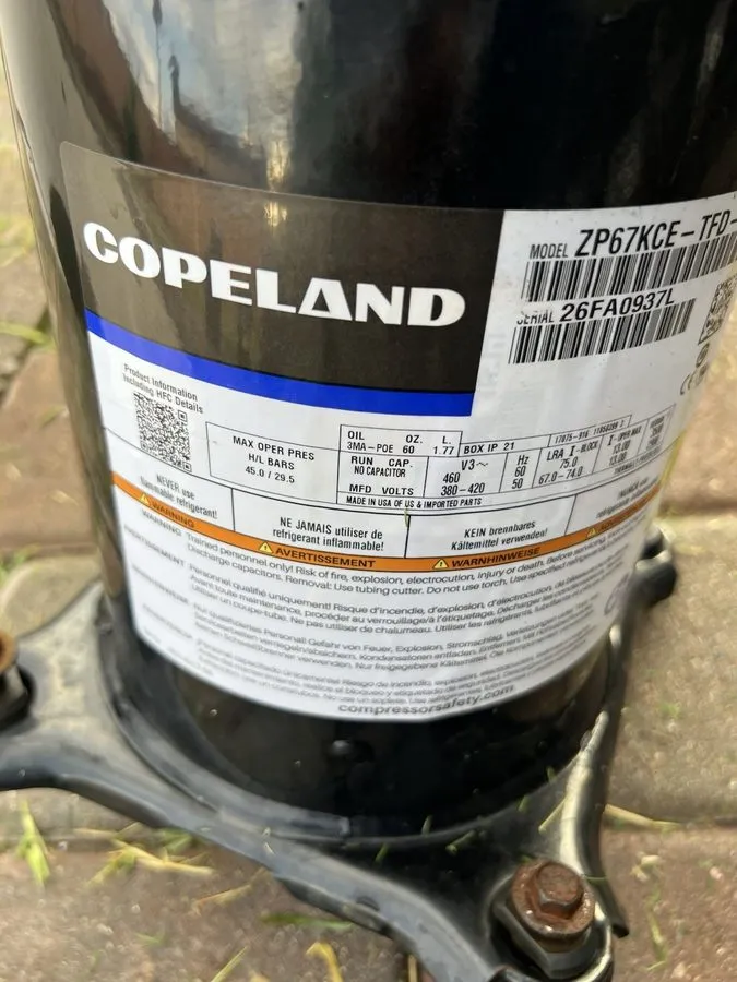 Компрессор COPELAND SCROLL COMPRESSOR model ZP67KCE TFd 830 -year 2022-460v 3 ph