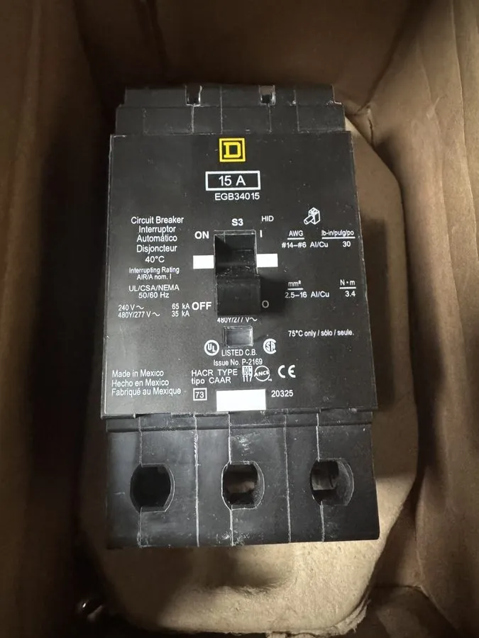 Автоматический выключатель SQUARE D EGB34015 Circuit Breaker,15A,Bolt On,277/480