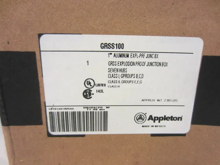 Электрооборудование APPLETON GRSS100 1" EXPLOSION PROOF JUNCTION BOX