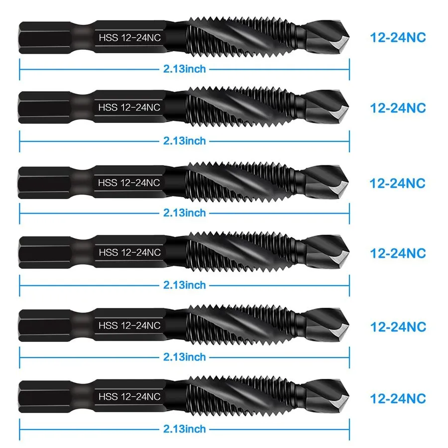 Режущий инструмент 6-pc 12-24NC Combination Drill Tap Bit Set SAE, Thread Size, 