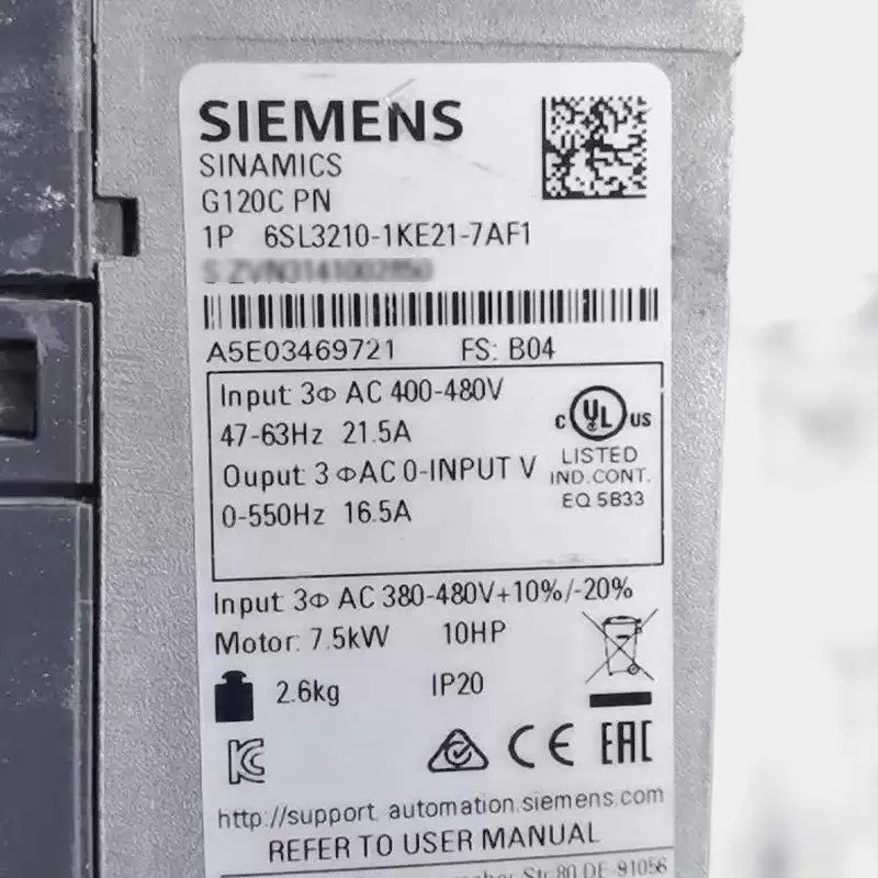 Частотный преобразователь Siemens 6SL3210-1KE21-7AF1 SINAMICS G120C PROFINET 7.5
