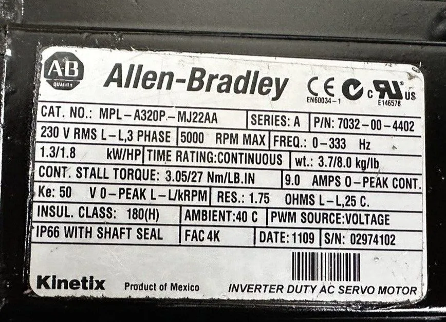 Серводвигатель Allen Bradley MPL-A320P-MJ22AA Servo Motor Best Delivey