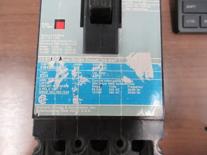 Автоматический выключатель Siemens Sentron ED43B080 Circuit Breaker 80A 3-Pole 4 — фото лота 1