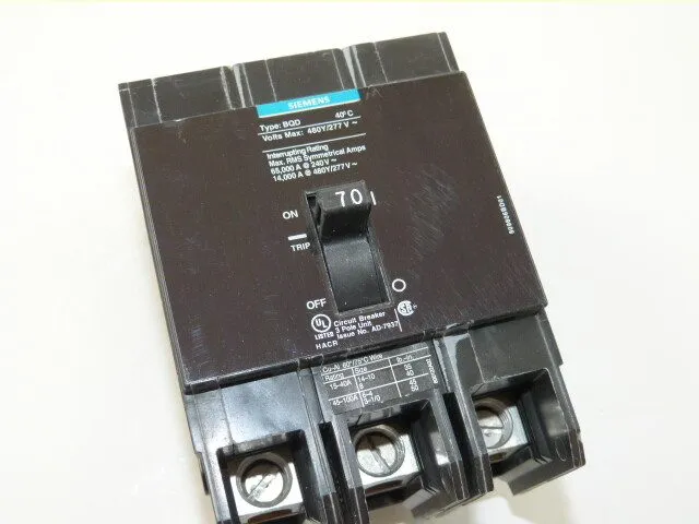 Автоматический выключатель Siemens BQD370 3 pole 70 amp bolt on 480v BQD Circuit