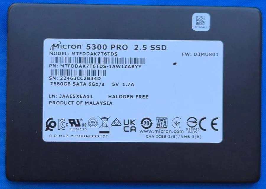 SSD-накопитель Micron 5300 PRO 7.68TB 2.5" SATA 6Gb/s SSD MTFDDAK7T6TDS-1AW1ZABY