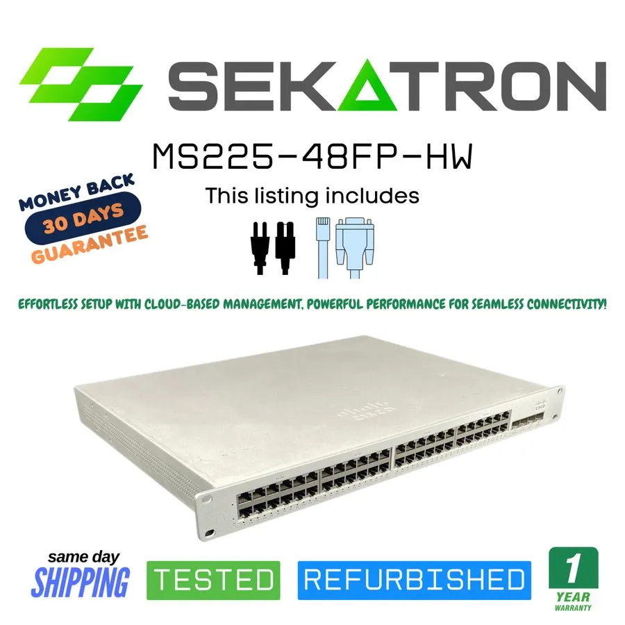 Коммутатор Cisco Meraki MS225-48FP-HW 48-Port PoE+ Gigabit Switch 740W 10G SFP+ 