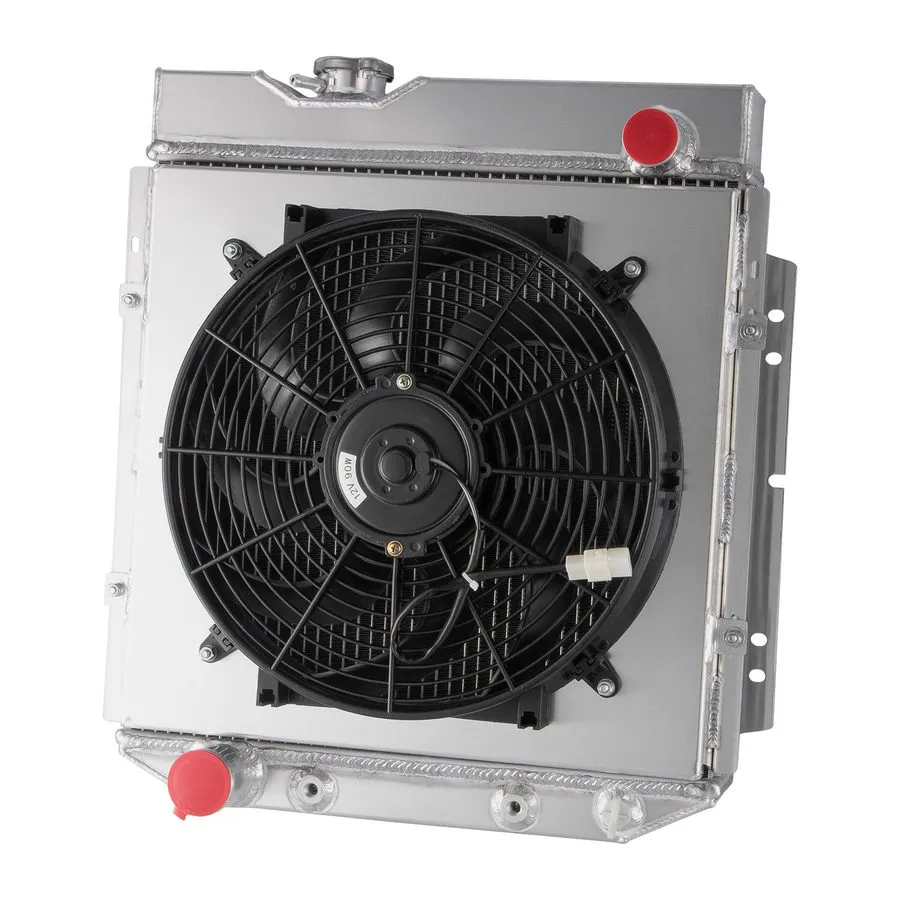 Вентилятор 4 Row Radiator Shroud+Fan Fit 60-1966 Ford Falcon Ranchero Mustang Me — фото лота 1