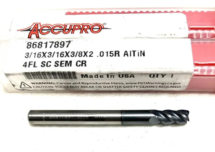 Режущий инструмент Accupro 3/16" 4FL Corner Radius Carbide End Mill .015R AlTiN 