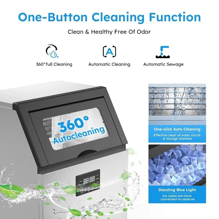Льдогенератор 160LB/24H Commercial Ice Maker w/ Pump 30LB Bin Self Clean Stainle