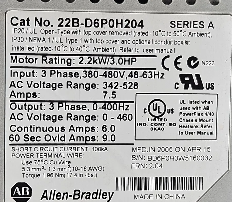 Частотный преобразователь Allen-Bradley PowerFlex 40 22B-D6P0H204 3HP 380-480V 3