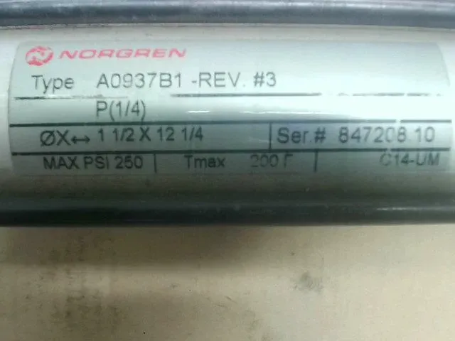 Пневмоцилиндр Norgren A0937B1-REV.#3 Pneumatic Cylinder Max PSI 250 — фото лота 1