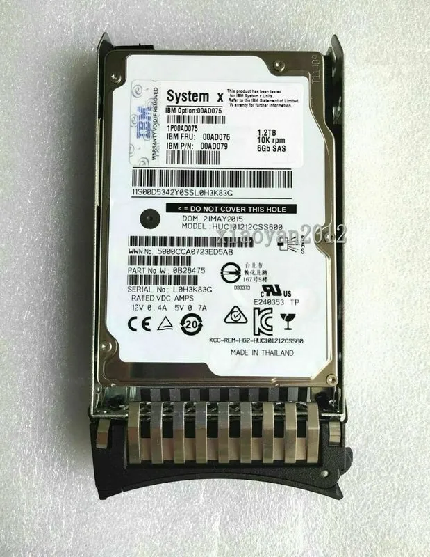 Жёсткий диск 00AD075 IBM 1.2TB 10K 6Gbps SAS 2.5 G2HS HDD, FRU 00AD076 — фото лота 1