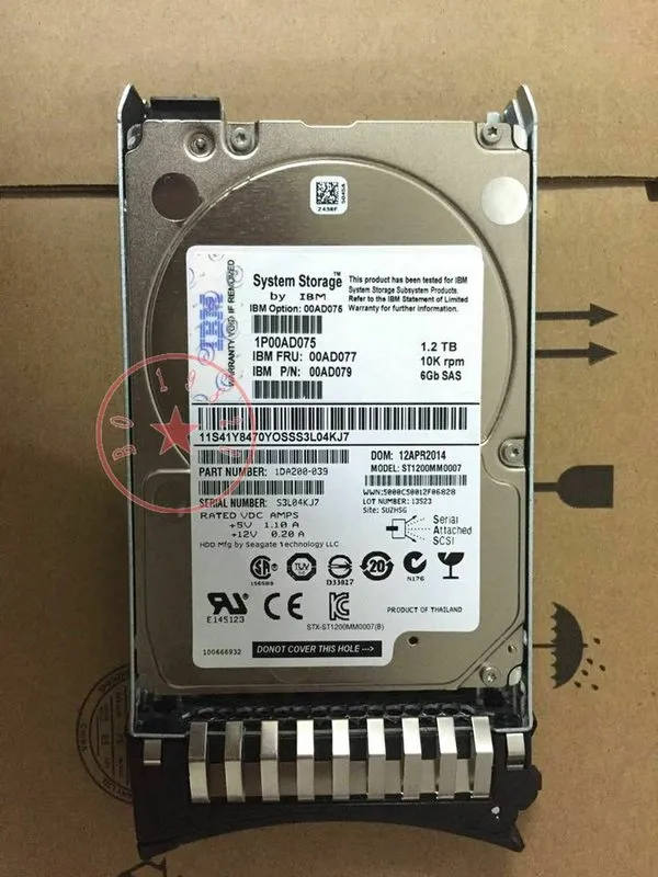 Жёсткий диск 00AD075 IBM 1.2TB 10K 6Gbps SAS 2.5 G2HS HDD, FRU 00AD076 — фото лота 2