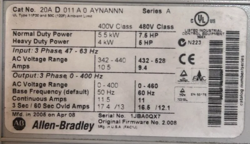Частотный преобразователь Allen-Bradley PowerFlex 70 AC Drive 20AD011A0AYNANNN 7 — фото лота 4