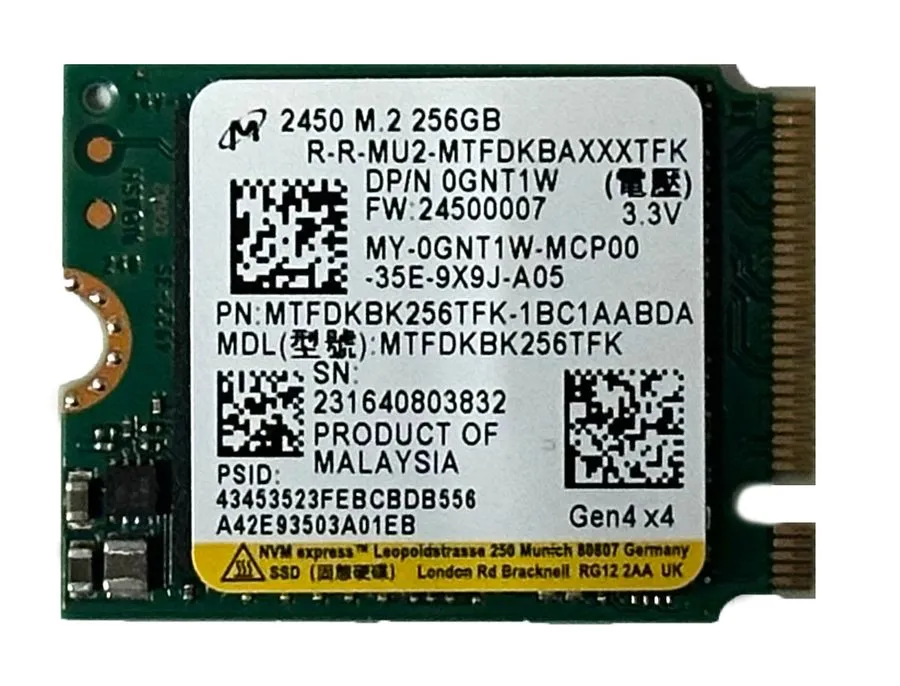 SSD-накопитель { x} Micron 2450 256GB M.2 2230 PCIe Gen4 x4 NVMe SSD MTFDKBK256T