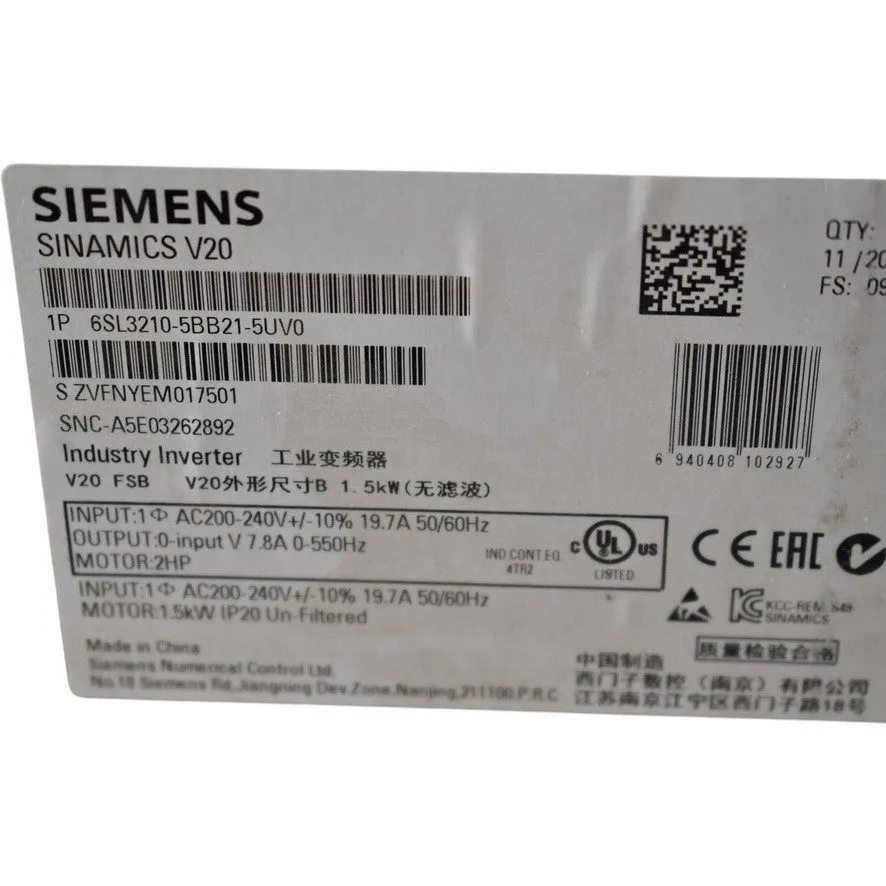 Частотный преобразователь Siemens SINAMICS AC Micro Drive 6SL3210-5BB21-5UV0 V20