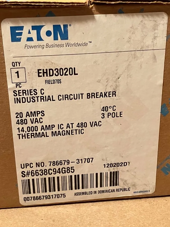 Автоматический выключатель Eaton Cutler-Hammer EHD3020L EHD 14k Series C 20A 480