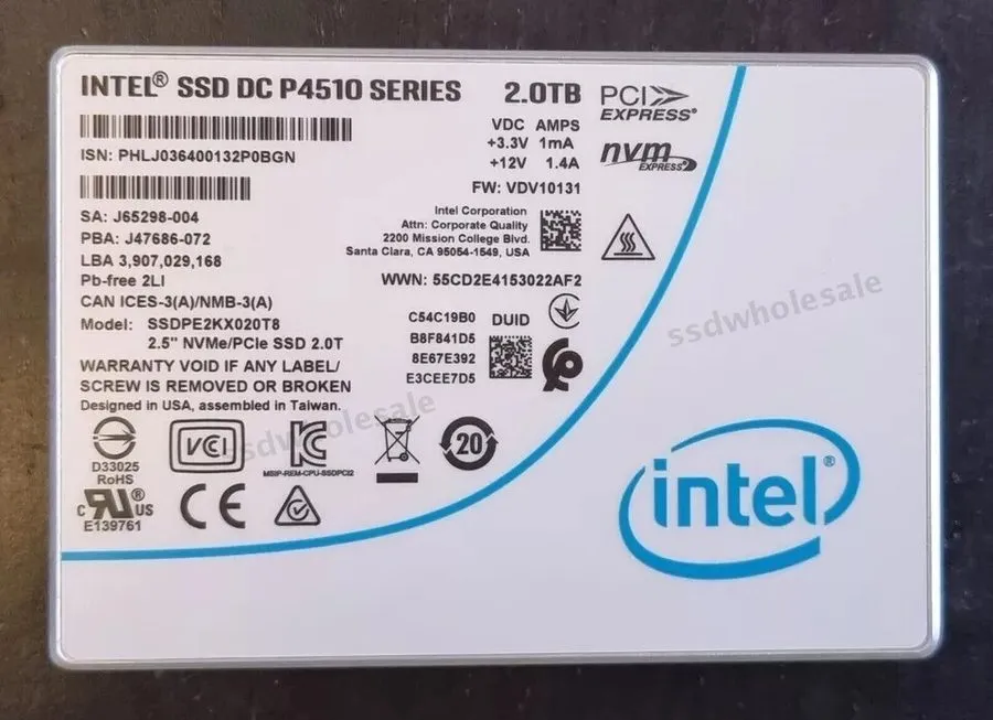 SSD-накопитель Intel P4510 2TB PCIe Gen3 x4 NVMe U.2 2.5" Enterprise SSD SSDPE2K