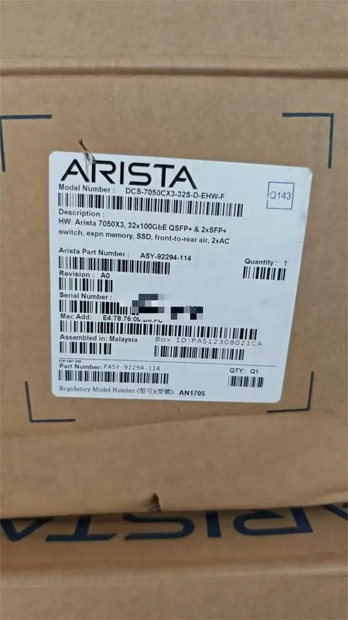 Коммутатор Arista DCS-7050CX3-32S-D-EHW-F 7050X3 32x1000GbE QSFP+ Switch