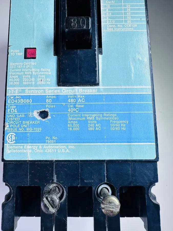 Автоматический выключатель Siemens ED42B080 80A Sentron 2 Pole Circuit Breaker E