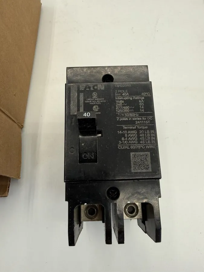 Автоматический выключатель Eaton GHB2040 2-pole 40 amp 277- 480 V Bolt on GHB Ci — фото лота 1