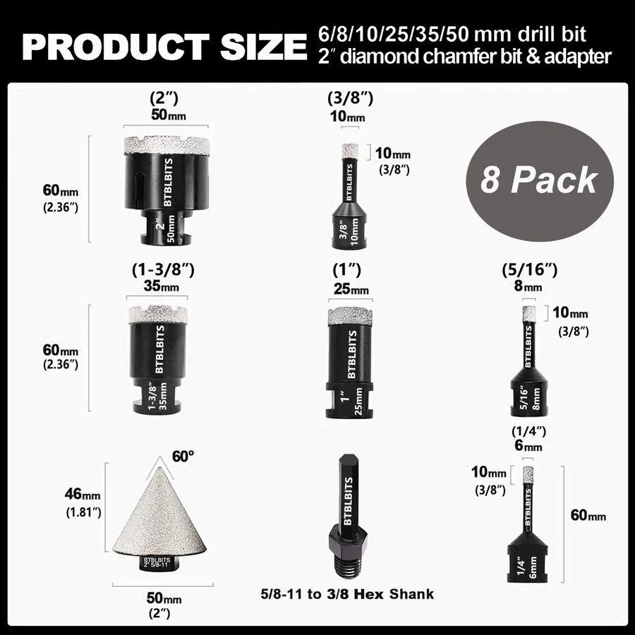Режущий инструмент box Diamond Core Drill Bits Set Ceramic Tile Marble Hole Saw — фото лота 2