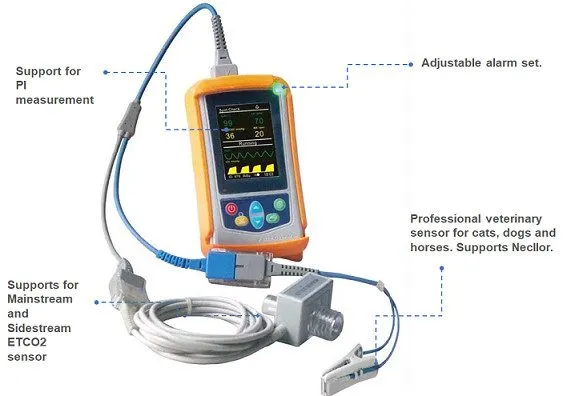 Датчик SpO2 UT100VCM Handheld Veterinary Capnography Monitor Mainstream ETCO2 PR — фото лота 2