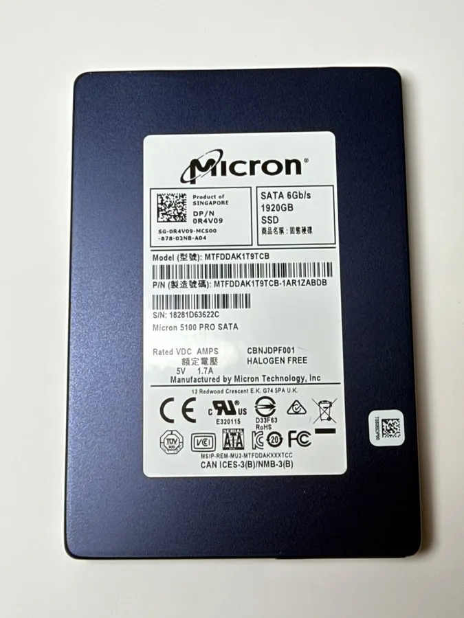SSD-накопитель Dell R4V09 1.92TB 6G SATA 2.5 SSD Micron 5100 PRO MTFDDAK1T9TCB 1 — фото лота 1