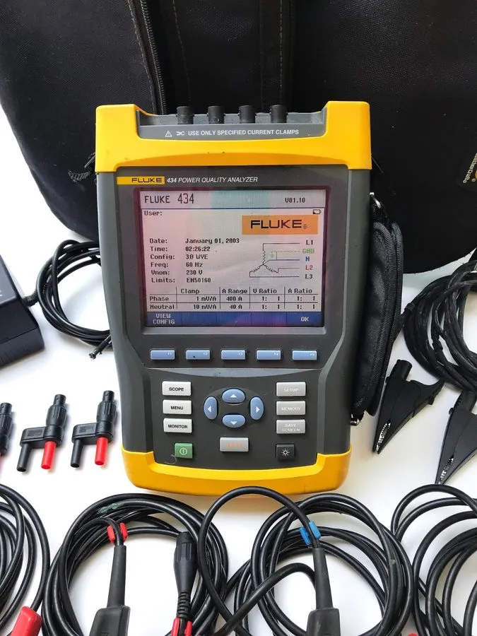 Анализатор Fluke 434 Power Quality Analyzer With Accessories Bag Works 4x i400s — фото лота 1