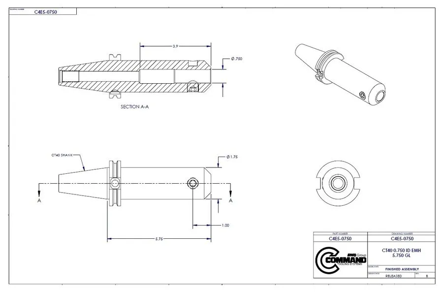 Режущий инструмент CAT40 Command 3/4" ID Solid End Mill Tool Holder C4E5-0750 CN — фото лота 2
