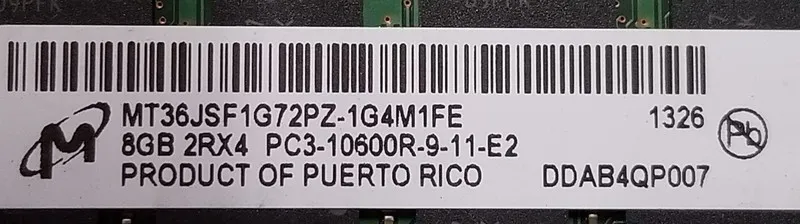 Модуль памяти MT36JSF1G72PZ-1G4M1FE Micron 8GB PC3-10600 DDR3-1333MHz ECC Reg