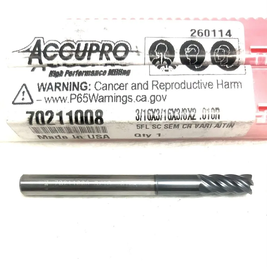 Режущий инструмент Accupro 3/16" 5FL Carbide End Mill .010R Corner Radius AlTiN