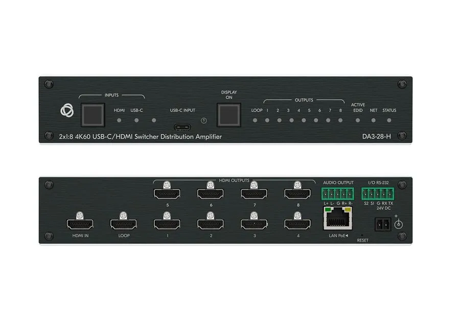 Видеокоммутатор Kramer DA3-28-H HDMI Switcher 4K60 USB-C 8xHDMI Audio Extract