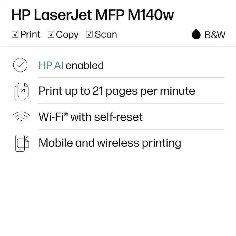Лазерный принтер HP LaserJet M140w Laser Printer, Black And White Mobile Print, 